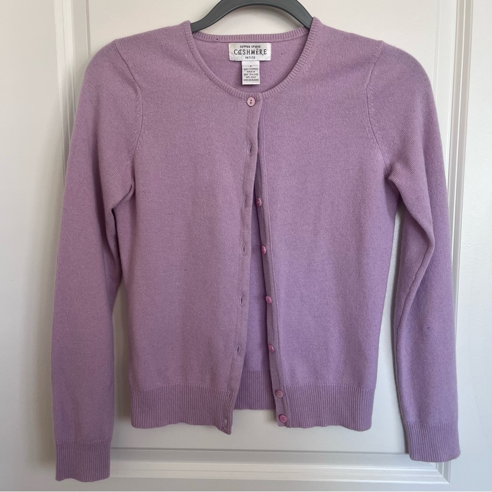 Sutton Studio 100% Cashmere Lilac Purple Cardigan Sweater XS Petite